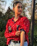 Crimson Red Ajrakh shirt (loose fit)