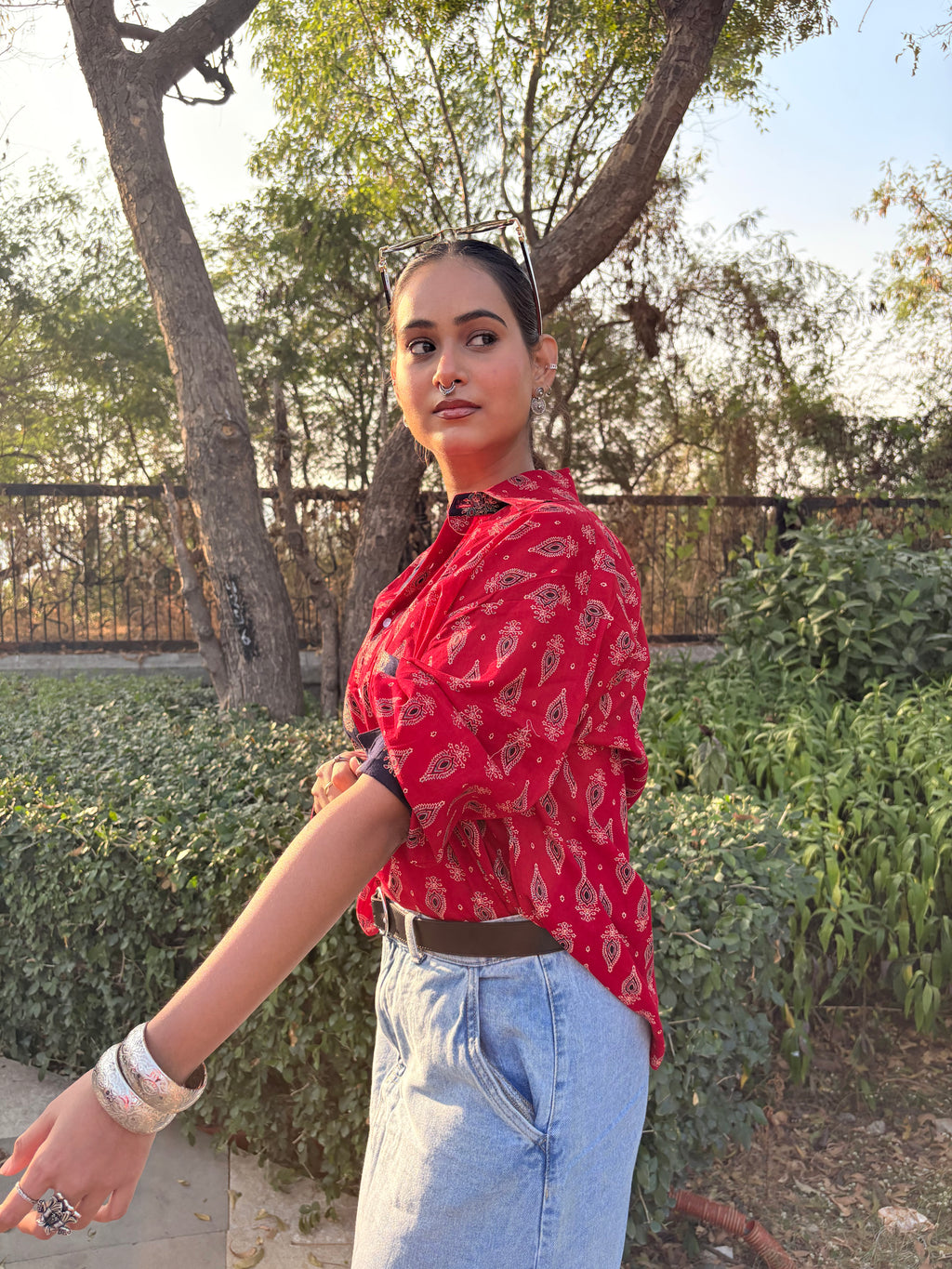 Crimson Red Ajrakh shirt (loose fit)