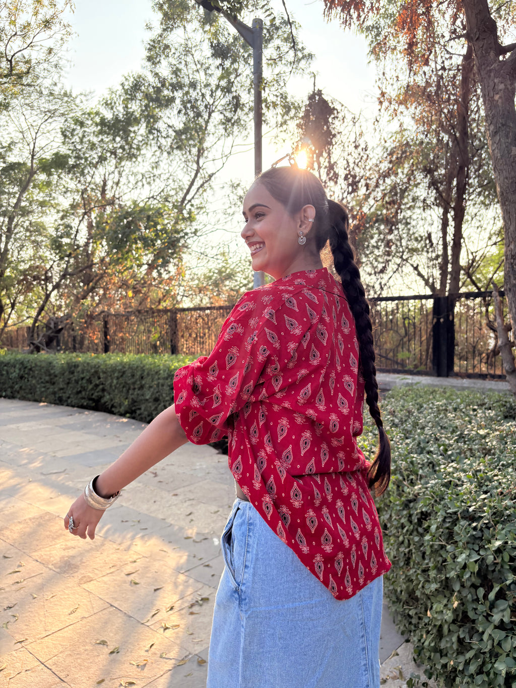 Crimson Red Ajrakh shirt (loose fit)