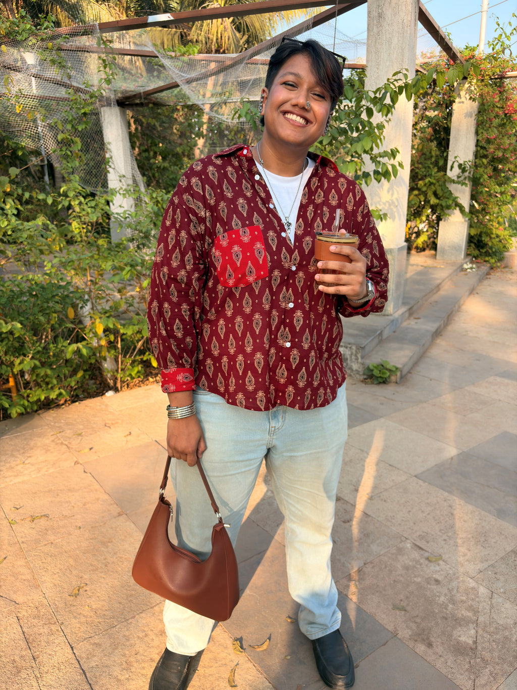 Ruhani Maroon Ajrakh Shirt (loose fit)