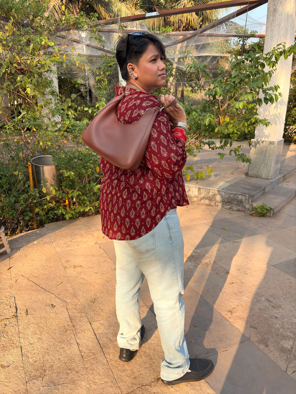 Ruhani Maroon Ajrakh Shirt (loose fit)