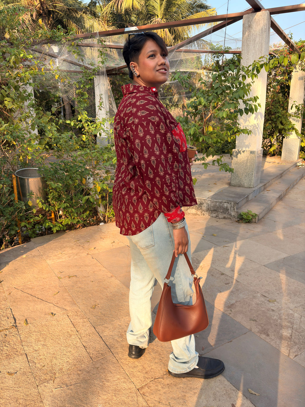 Ruhani Maroon Ajrakh Shirt (loose fit)