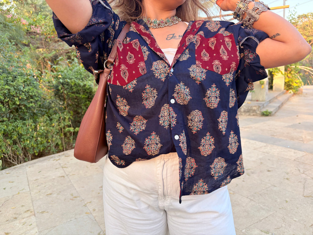 Astra Navy Ajrakh Shirt (loose fit)
