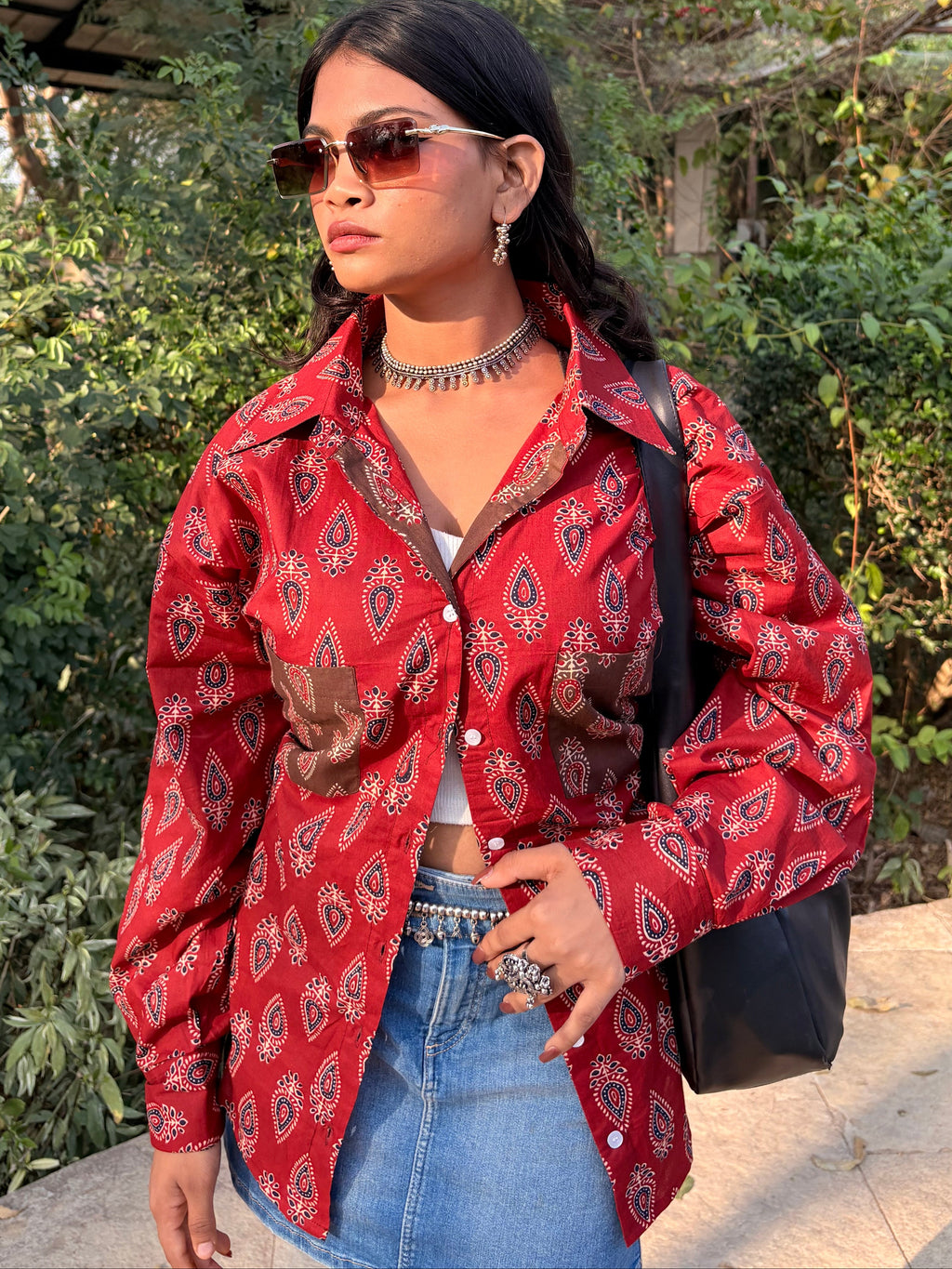 Aaroh Rust Ajrakh Shirt (loose fit)