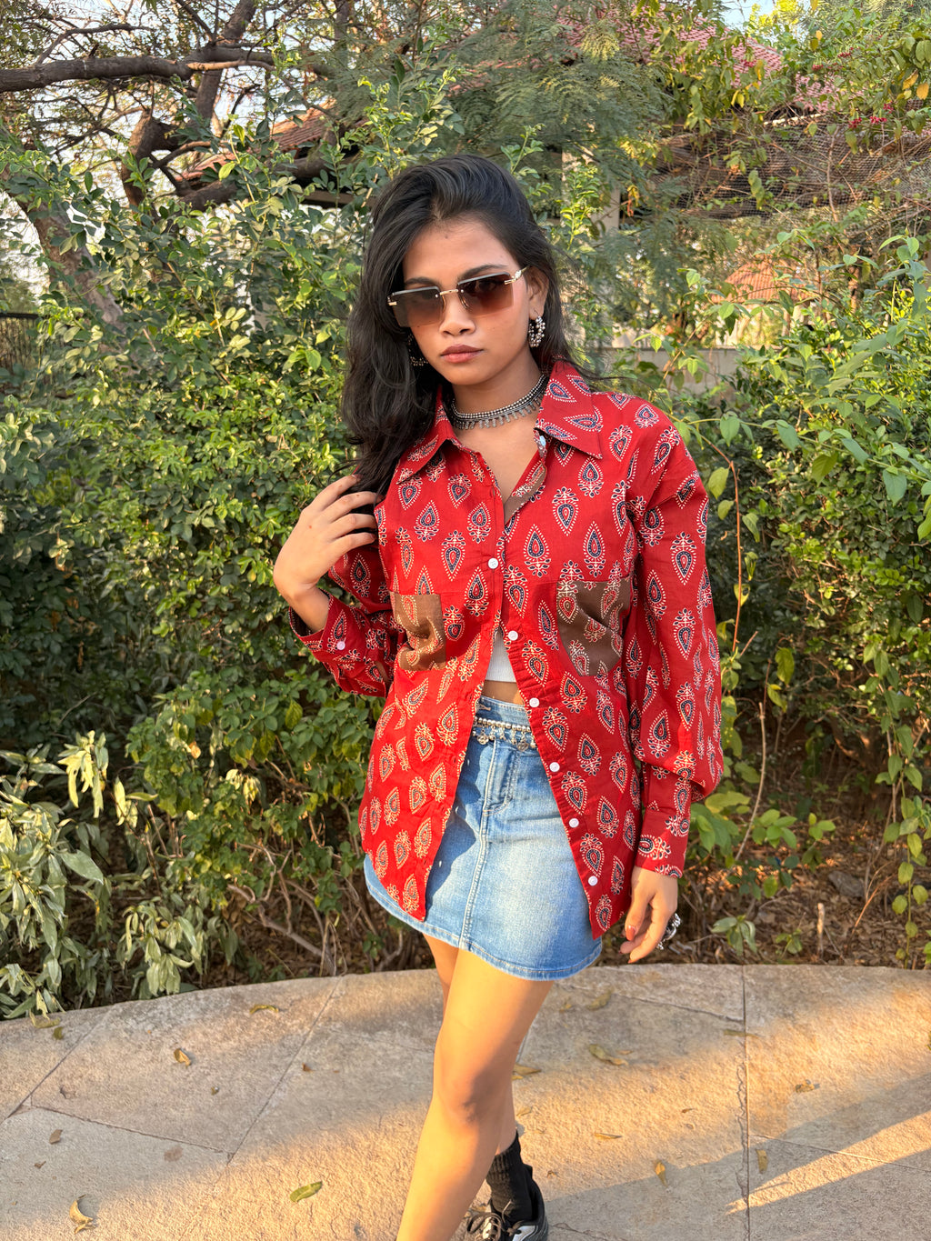Aaroh Rust Ajrakh Shirt (loose fit)